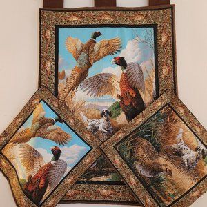 Handmade Wall pano set.Hunting motif with dog and birds print.